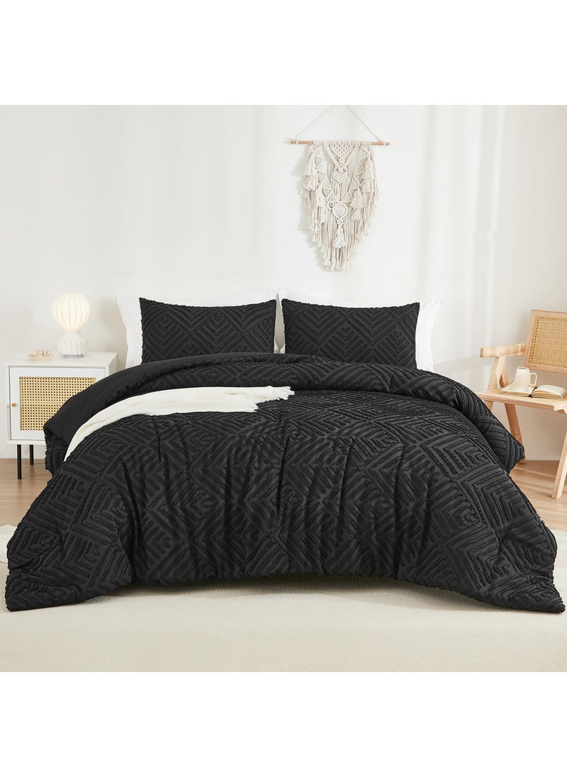 Andency Andency Black Comforter King Set  3 Pieces Boho Bedding Set & Collections  Farmhouse Tufted Fluffy Bedding Comforter Sets for King Bed (1 Comforter 104x90In  2 Pillowcases)  - Image 1