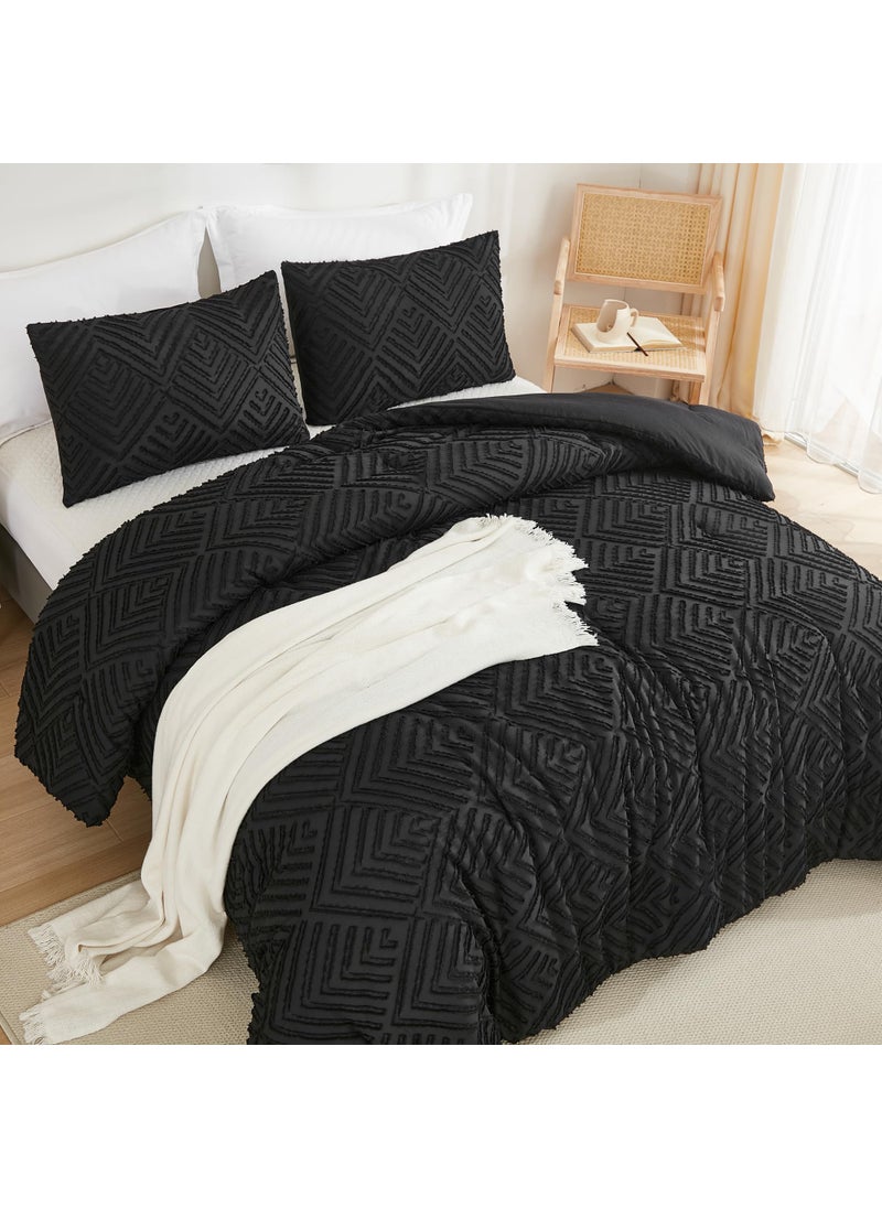 Andency Andency Black Comforter King Set  3 Pieces Boho Bedding Set & Collections  Farmhouse Tufted Fluffy Bedding Comforter Sets for King Bed (1 Comforter 104x90In  2 Pillowcases)  - Image 3