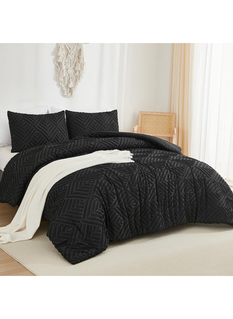 Andency Andency Black Comforter King Set  3 Pieces Boho Bedding Set & Collections  Farmhouse Tufted Fluffy Bedding Comforter Sets for King Bed (1 Comforter 104x90In  2 Pillowcases)  - Image 2