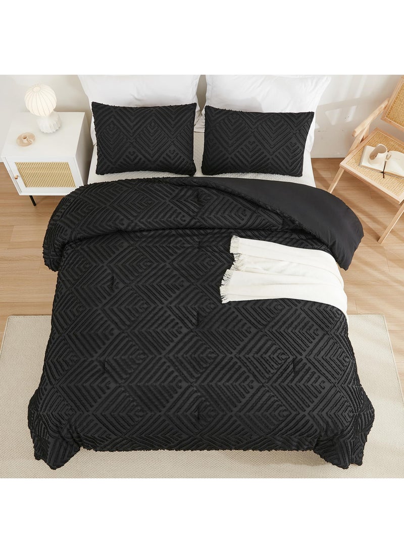 Andency Andency Black Comforter King Set  3 Pieces Boho Bedding Set & Collections  Farmhouse Tufted Fluffy Bedding Comforter Sets for King Bed (1 Comforter 104x90In  2 Pillowcases)  - Image 5