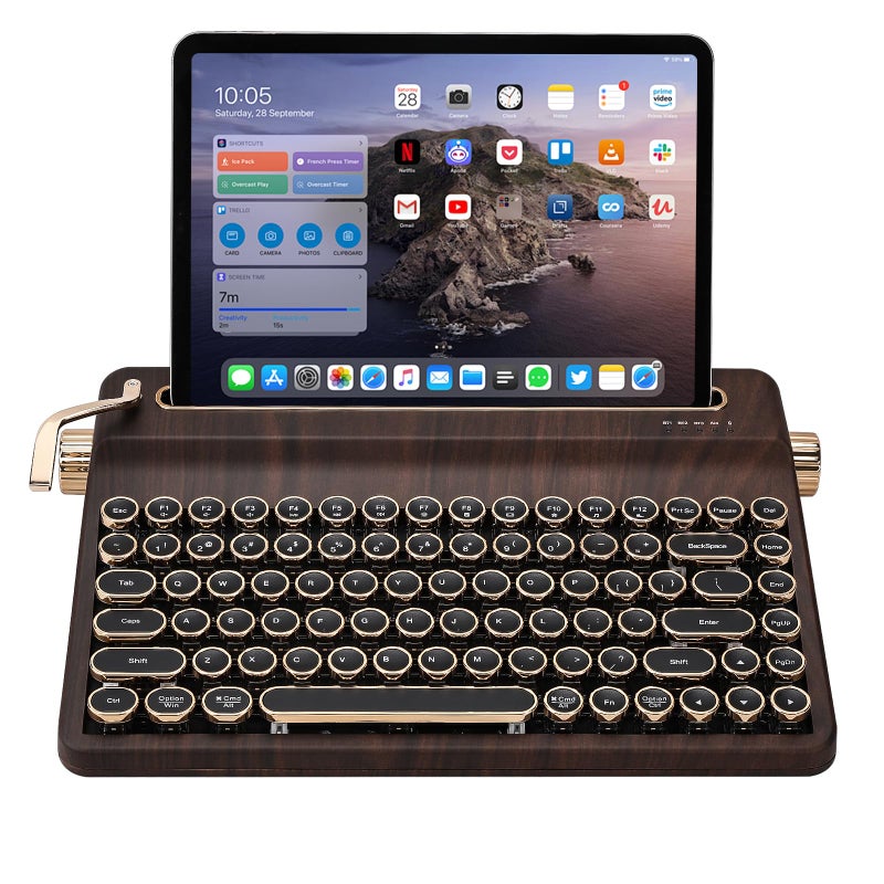 YUNZII QL75 Wireless Typewriter Hot Swap Retro Mechanical KeyboardPunk Round KeycapsRGB Backlit QMKVIA Programmable MultiDevice Keyboard with 24GHzTypeCBT50 Wood Cocoa Cream V2 Switch - Image 2