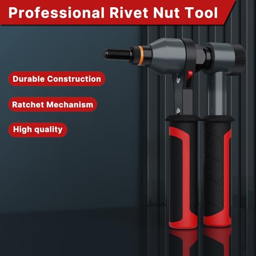 TOLRET Rivet Nut Tool Rivet Nut Kit, Rivnut Tool Kit with 10 Metric and SAE Mandrels, 100 Pcs Rivet Nuts Assortment Kit, Professional Ratchet Nutsert Tool Kit with Rugged Carrying Case, TR21 - Image 3