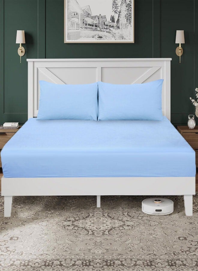 Siesta Zen™ 3 Pcs Set Premium T250 Cotton Rich Fitted Sheet Set Full Elastic 30cm Deep Pocket Fits for All, Ultra Soft, Breathable, Wrinkle Resistant (1 Fitted+2 Pillowcases) - Image 1