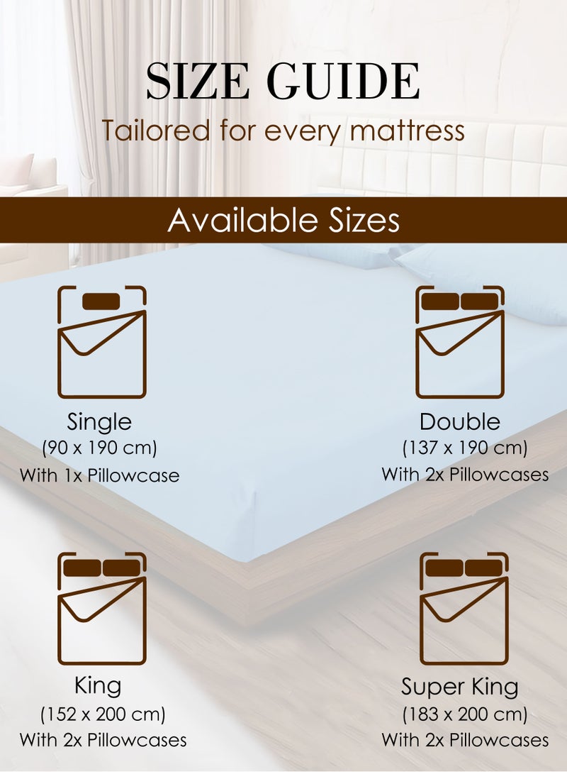 Siesta Zen™ 3 Pcs Set Premium T250 Cotton Rich Fitted Sheet Set Full Elastic 30cm Deep Pocket Fits for All, Ultra Soft, Breathable, Wrinkle Resistant (1 Fitted+2 Pillowcases) - Image 4