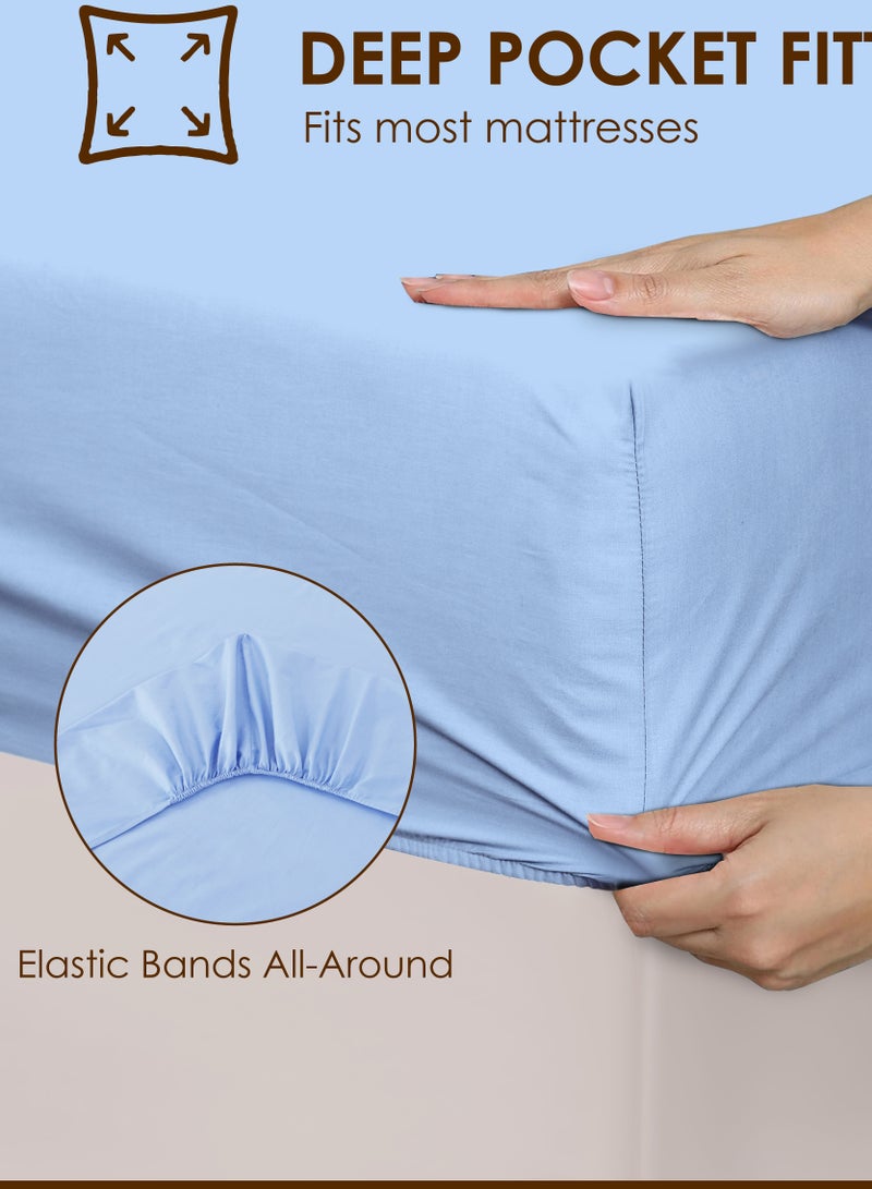 Siesta Zen™ 3 Pcs Set Premium T250 Cotton Rich Fitted Sheet Set Full Elastic 30cm Deep Pocket Fits for All, Ultra Soft, Breathable, Wrinkle Resistant (1 Fitted+2 Pillowcases) - Image 3