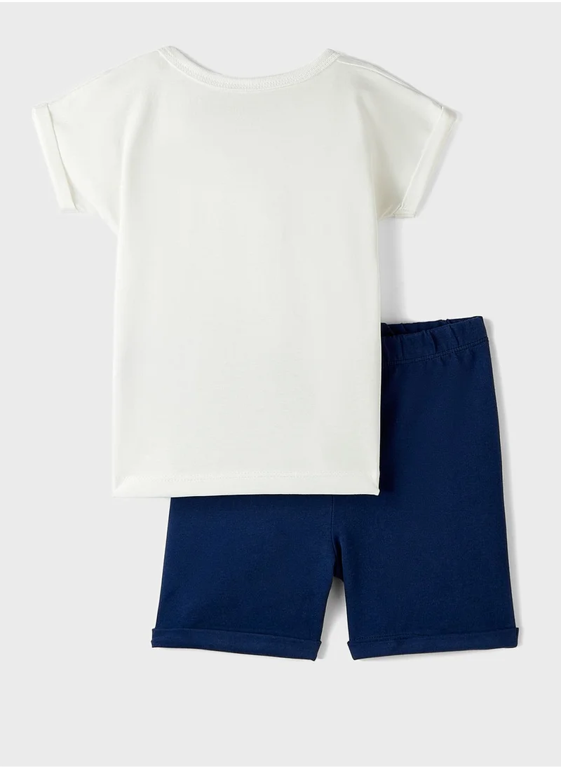 JUNE Kids Crew Neck T-Shirt And Shorts Set