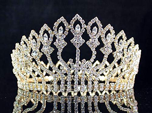 Janefashions Floral Full Crown Clear White Austrian Rhinestone Crystal Tiara Pageant Queen Princess Headpiece Hair Combs Prom Large Gold T1406g - Image 1