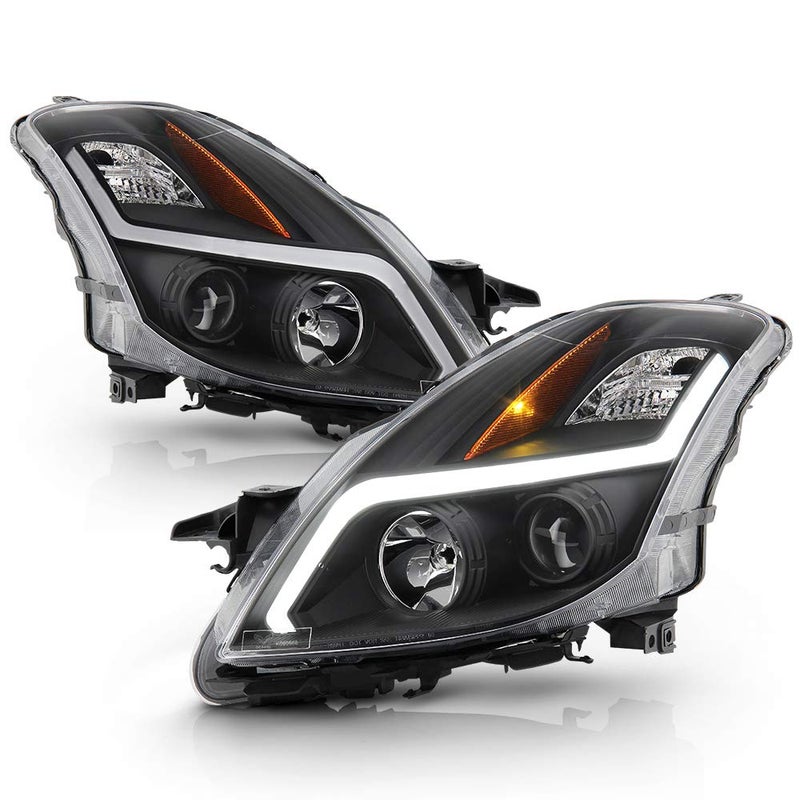 ACANII For Halogen Model 20082009 Altima 2Door Coupe Black Housing LED Light Tube Projector Headlights Headlamps