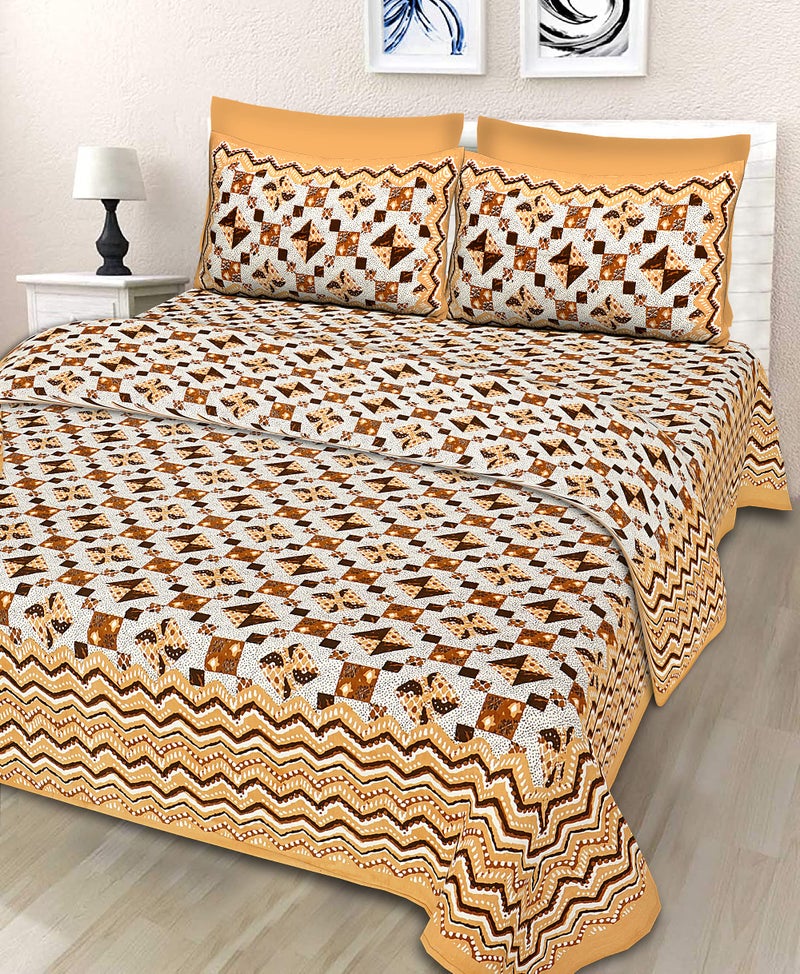 Braise Premium | King Size |100% Pure Cotton | Double Bedsheet with 2 Pillow Covers (Orange, Brown) - Image 5