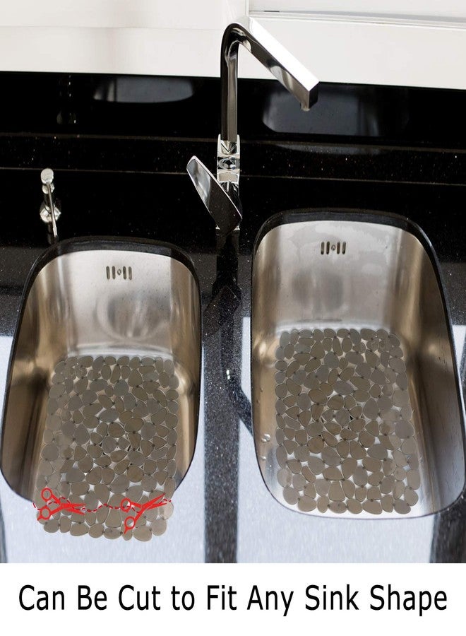 Yiter Sink Mat, 2Pcs Adjustable PVC Pebble Sink Protector for Stainless Steel or Porcelain Sink, Dish Drying Mat for Bathroom Kitchen Sink Countertop, 15.8 x 12 inch (2, Brown) - Image 2