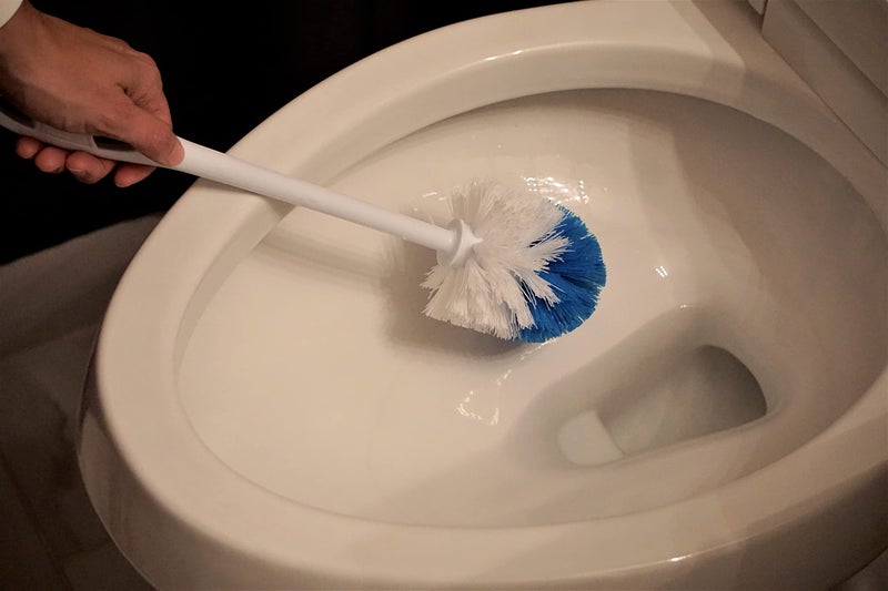 Quickie European Bowl Brush, 14-Inch, Blue, Poly Fibers with Curved Head for Cleaning Under Rims in Bathroom/Restroom - Image 3
