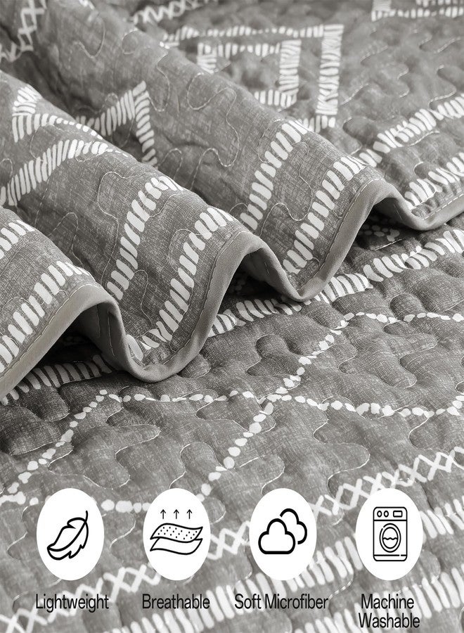 Yiran Queen Size Quilt Grey, Boho Summer Stripe Bedspreads Bedding Set, Aztec Bohemian Farmhouse Lightweight Coverlet Set with 2 Shams for Bed 96x90 Inch - Image 5