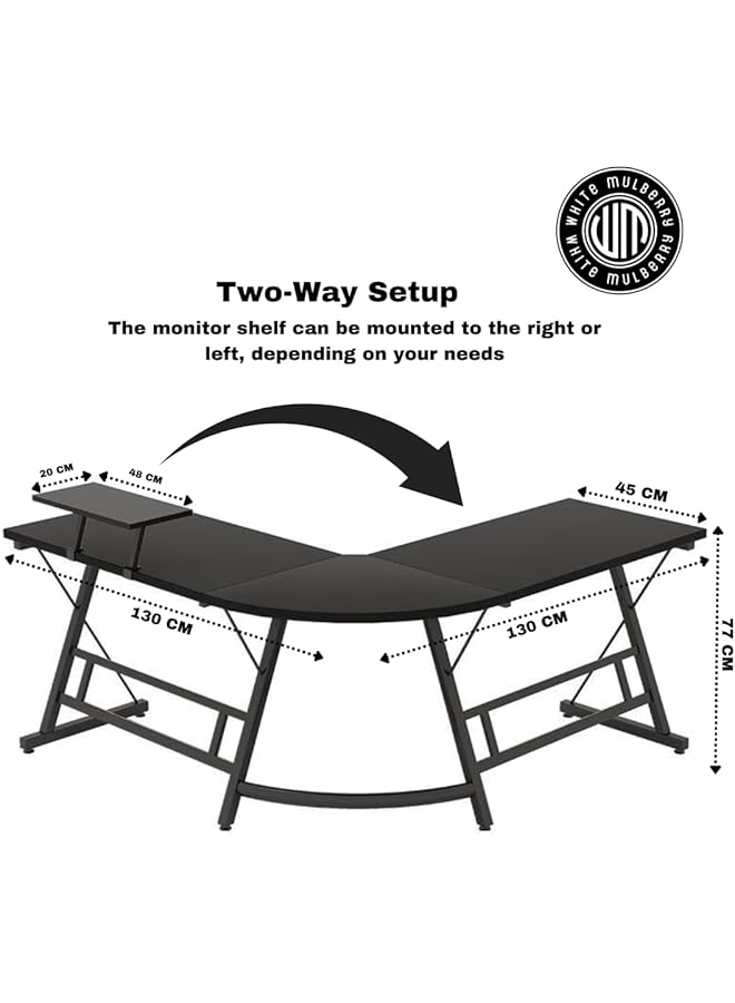 erorex L Shape Corner Desk Diy Assembly Monitor Raising Shelf And Headphone Holder Engineered Wood And Sturdy Steel Leg Perfect For Office Home Gaming Study Desk L 130+130 *45 * 77Cm White - Image 2