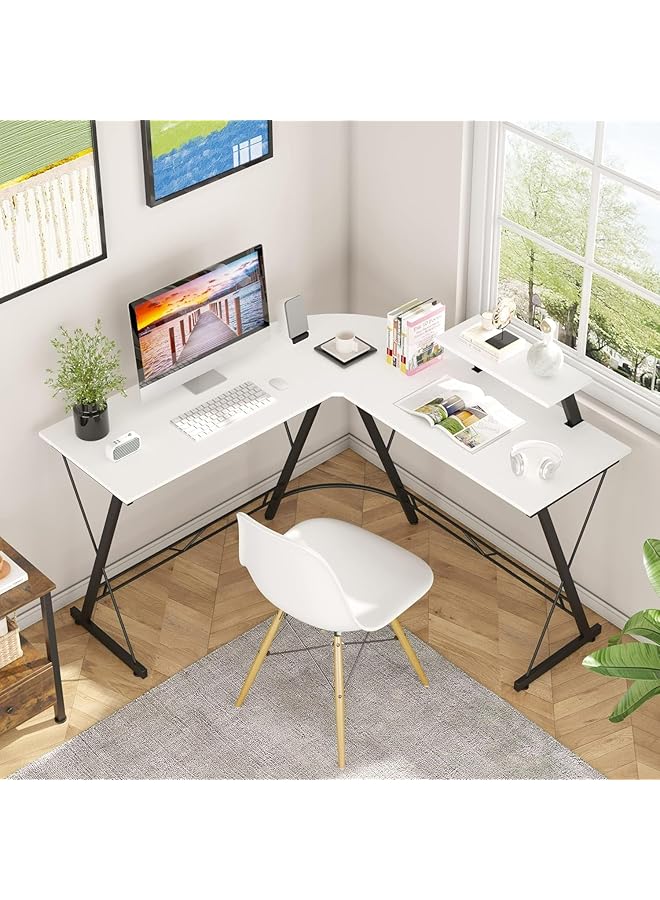 erorex L Shape Corner Desk Diy Assembly Monitor Raising Shelf And Headphone Holder Engineered Wood And Sturdy Steel Leg Perfect For Office Home Gaming Study Desk L 130+130 *45 * 77Cm White - Image 1