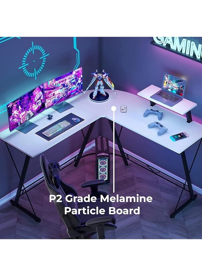 erorex L Shape Corner Desk Diy Assembly Monitor Raising Shelf And Headphone Holder Engineered Wood And Sturdy Steel Leg Perfect For Office Home Gaming Study Desk L 130+130 *45 * 77Cm White - Image 3