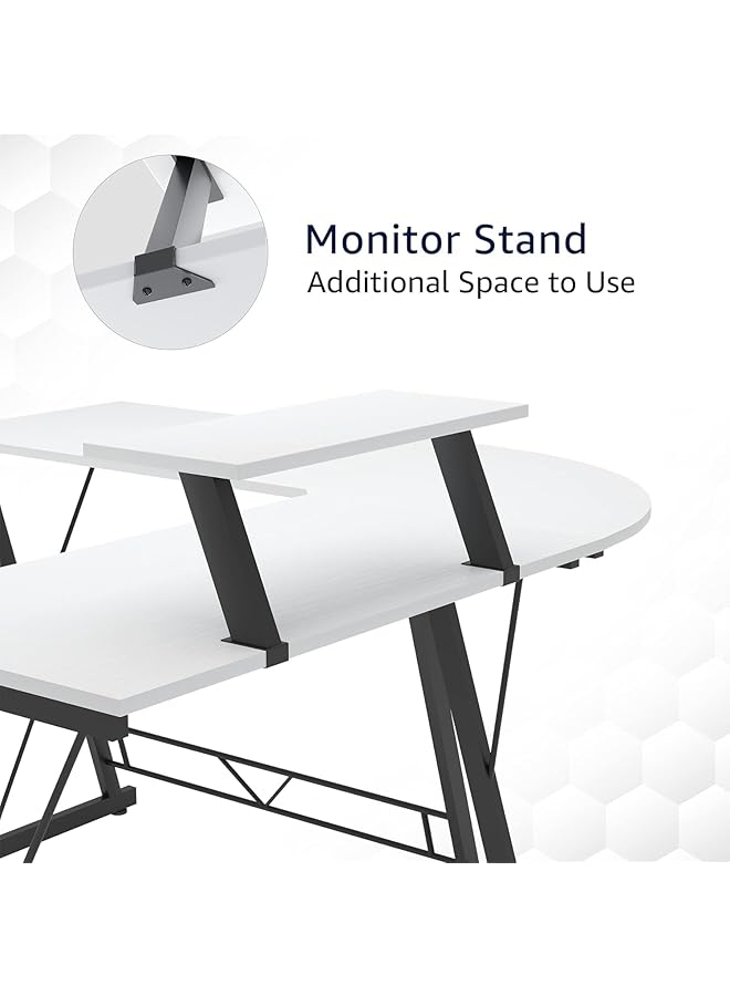 erorex L Shape Corner Desk Diy Assembly Monitor Raising Shelf And Headphone Holder Engineered Wood And Sturdy Steel Leg Perfect For Office Home Gaming Study Desk L 130+130 *45 * 77Cm White - Image 5