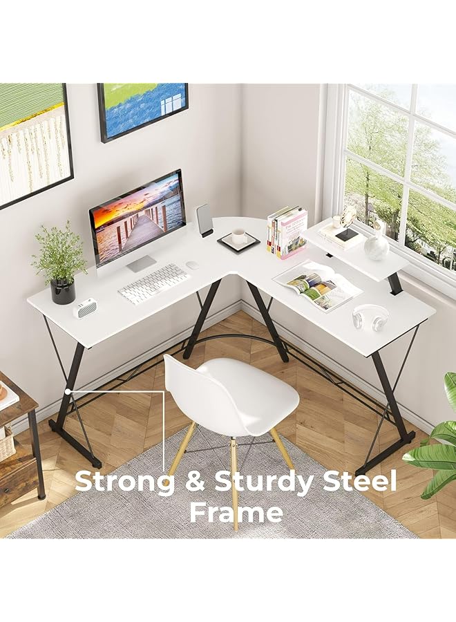 erorex L Shape Corner Desk Diy Assembly Monitor Raising Shelf And Headphone Holder Engineered Wood And Sturdy Steel Leg Perfect For Office Home Gaming Study Desk L 130+130 *45 * 77Cm White - Image 4