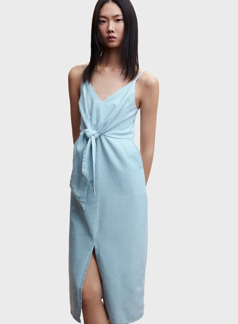 MANGO Knot Detail Front Slit Dress