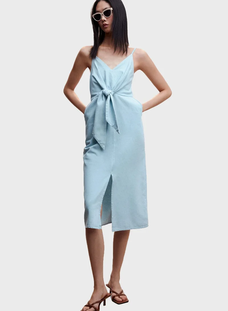 MANGO Knot Detail Front Slit Dress