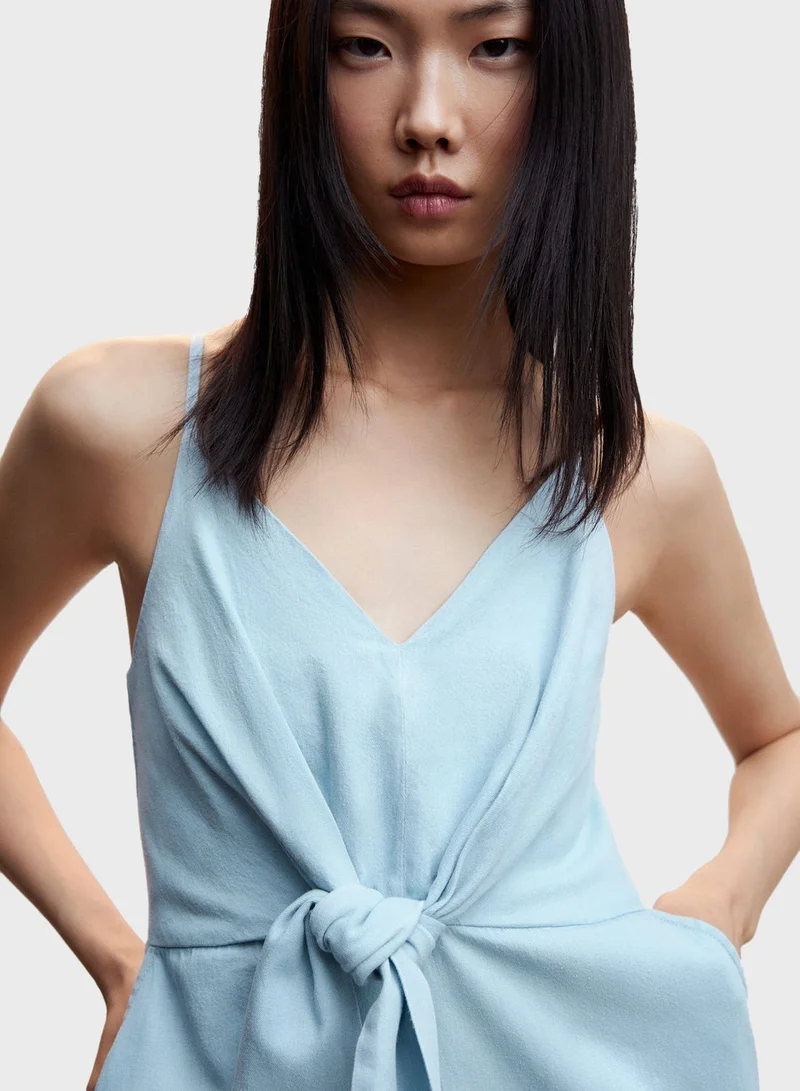 MANGO Knot Detail Front Slit Dress