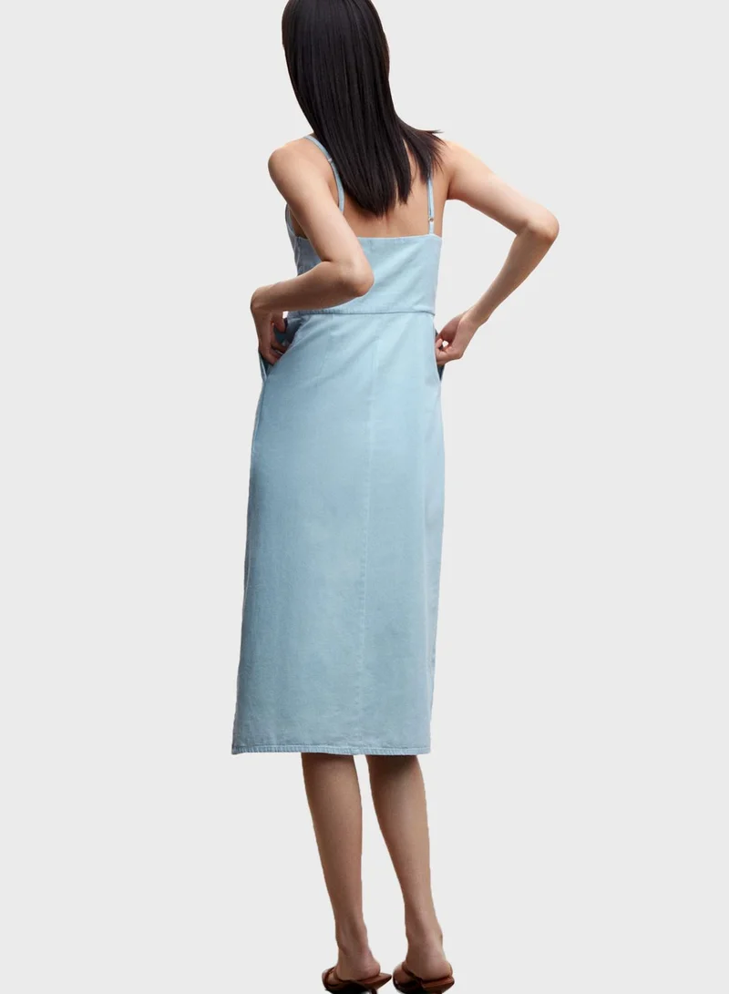 MANGO Knot Detail Front Slit Dress