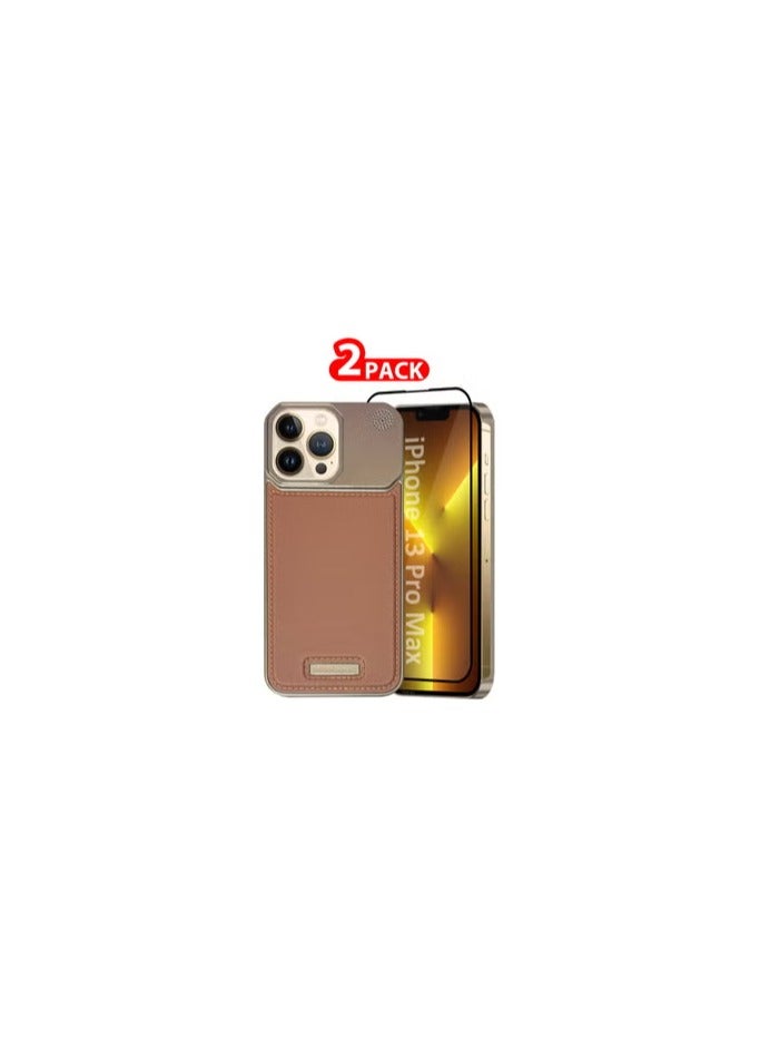 CATANES iPhone 13 Pro Max 2 Pack Case Leather Metal Design, Slim Lightweight Minimalist Cover,1 Case 1 Screen Protector - Image 1