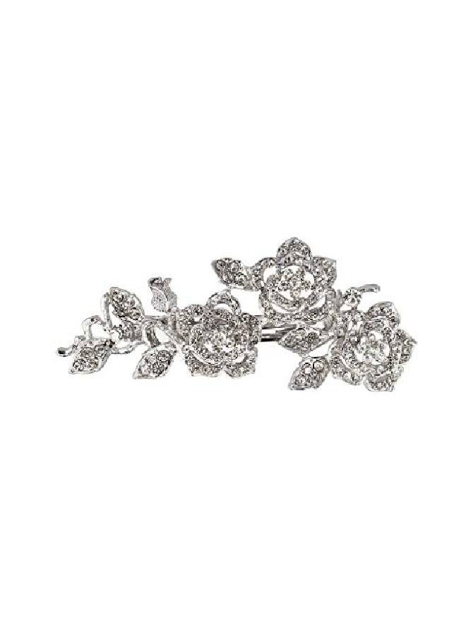 Lux Accessories - Metal Pave Crystal Rose Floral Flower Tree Branch Leaf Bridal Wedding Hair Clip - Image 1