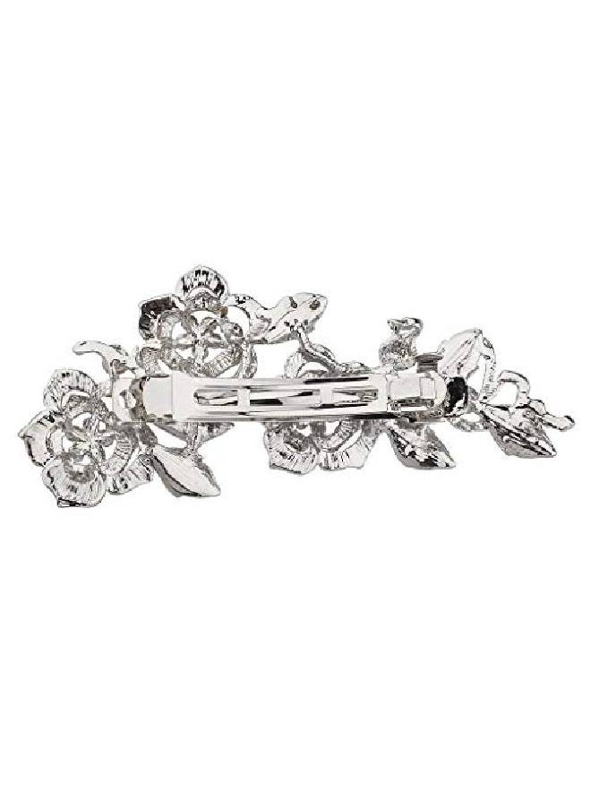 Lux Accessories - Metal Pave Crystal Rose Floral Flower Tree Branch Leaf Bridal Wedding Hair Clip - Image 1
