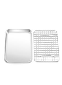 TeamFar TeamFar Toaster Oven Pan with Rack Set, 9’’ x 7’’ x 1’’ Stainless Steel Compact Toaster Oven Small Baking Pan Tray with Mini Cooling Grid Rack, Healthy & Heavy-Duty, Dishwasher & Oven Safe, 2pcs  - Image 1