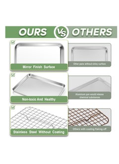 TeamFar TeamFar Toaster Oven Pan with Rack Set, 9’’ x 7’’ x 1’’ Stainless Steel Compact Toaster Oven Small Baking Pan Tray with Mini Cooling Grid Rack, Healthy & Heavy-Duty, Dishwasher & Oven Safe, 2pcs  - Image 3