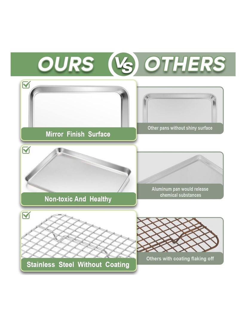 TeamFar TeamFar Toaster Oven Pan with Rack Set, 9’’ x 7’’ x 1’’ Stainless Steel Compact Toaster Oven Small Baking Pan Tray with Mini Cooling Grid Rack, Healthy & Heavy-Duty, Dishwasher & Oven Safe, 2pcs  - Image 3