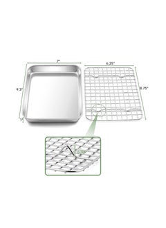 TeamFar TeamFar Toaster Oven Pan with Rack Set, 9’’ x 7’’ x 1’’ Stainless Steel Compact Toaster Oven Small Baking Pan Tray with Mini Cooling Grid Rack, Healthy & Heavy-Duty, Dishwasher & Oven Safe, 2pcs  - Image 2