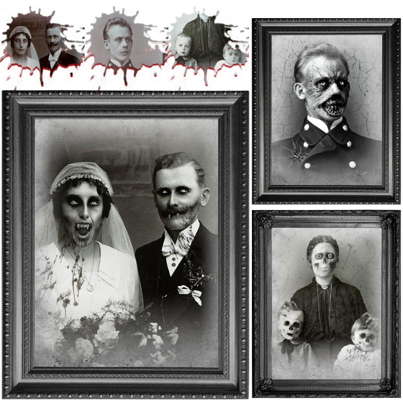 Tuanse Halloween Decorations Indoor 3D Changing Face Pictures Horror Scary Portraits Spooky Ghost Picture Frame Creepy for Wall Halloween Party House(Dark Style  3 Pcs) - Image 1
