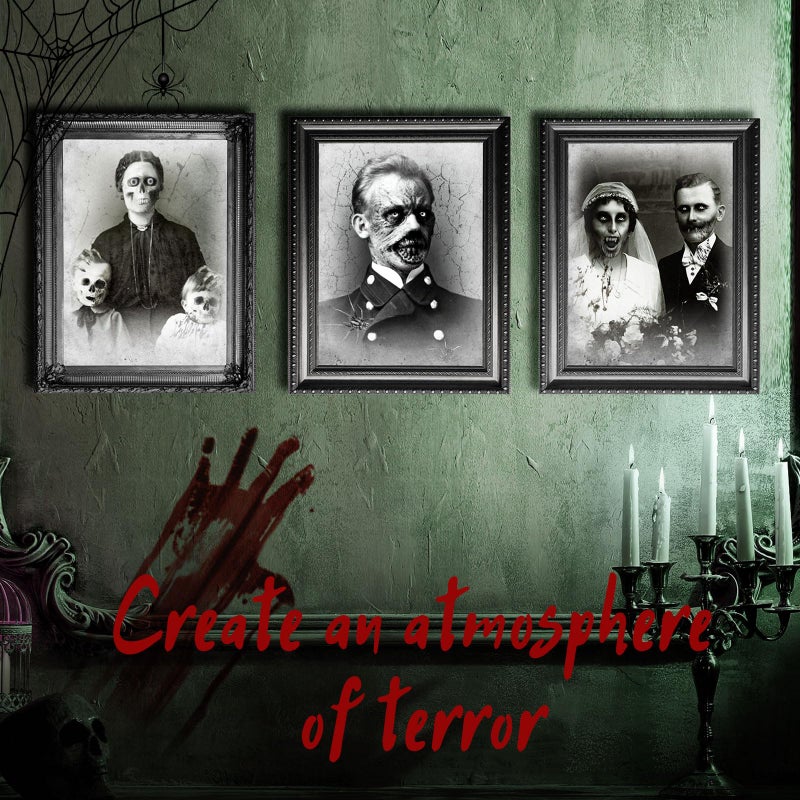 Tuanse Halloween Decorations Indoor 3D Changing Face Pictures Horror Scary Portraits Spooky Ghost Picture Frame Creepy for Wall Halloween Party House(Dark Style  3 Pcs) - Image 3