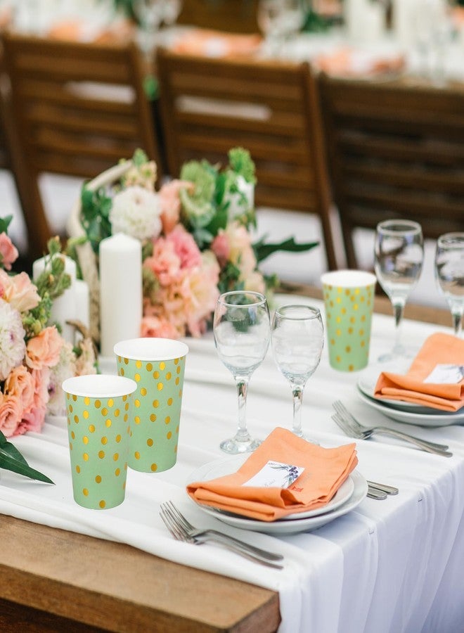 Whaline أكواب ورقية خضراء حكيم من وايلين 50 قطعة مع نقاط ورقية ذهبية 9 أونصات أكواب قهوة قابلة للتصرف للمشروبات الباردة والساخنة لزفاف العروس لوازم الحفلات - Image 4