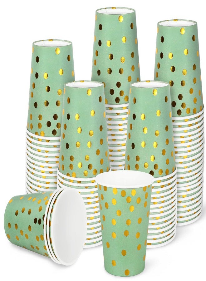 Whaline أكواب ورقية خضراء حكيم من وايلين 50 قطعة مع نقاط ورقية ذهبية 9 أونصات أكواب قهوة قابلة للتصرف للمشروبات الباردة والساخنة لزفاف العروس لوازم الحفلات - Image 1