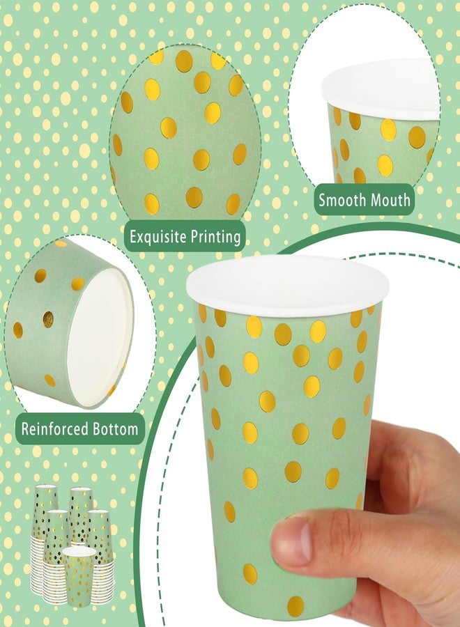 Whaline أكواب ورقية خضراء حكيم من وايلين 50 قطعة مع نقاط ورقية ذهبية 9 أونصات أكواب قهوة قابلة للتصرف للمشروبات الباردة والساخنة لزفاف العروس لوازم الحفلات - Image 3