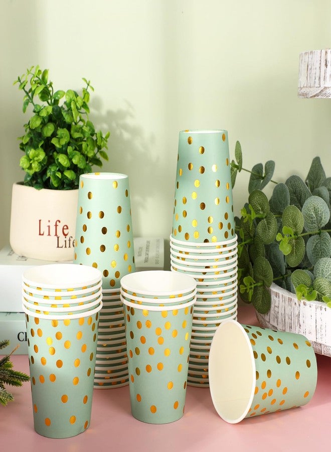 Whaline أكواب ورقية خضراء حكيم من وايلين 50 قطعة مع نقاط ورقية ذهبية 9 أونصات أكواب قهوة قابلة للتصرف للمشروبات الباردة والساخنة لزفاف العروس لوازم الحفلات - Image 5