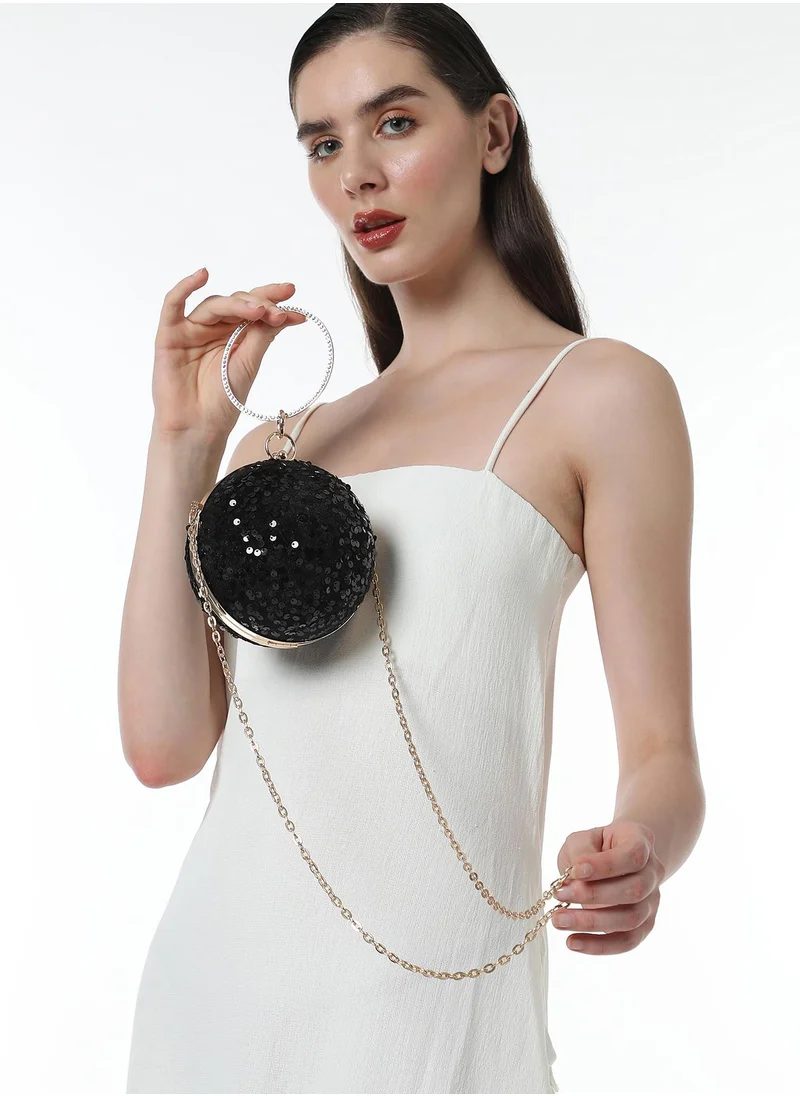صوص هاوت Haute Sauce Women's The Discotheque Clutch Bag For Casual Wear | Onyx Black Colour | One-Size| Push Button Closure | Acrylic Material | Non-Detachable Handle | Bags For Woman & Girls
