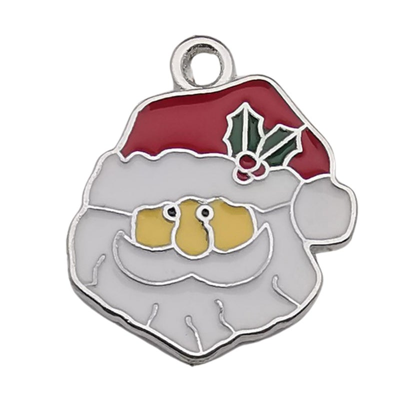 White K Oil Drop Alloy Santa Christmas Tree DIY Earring Pendants Santa 21x24mm-2g-12644