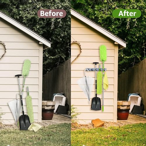 Dargoba Polypropylene Broom Holder Wall Mounted,Mop Holder For Wall,Broom Stick Holder Wall Mounted Stand,Storage Broomstick Brush Mount Organizer With Hanger Hooks(5 Slot 6 Hooks)- Grey - Image 5