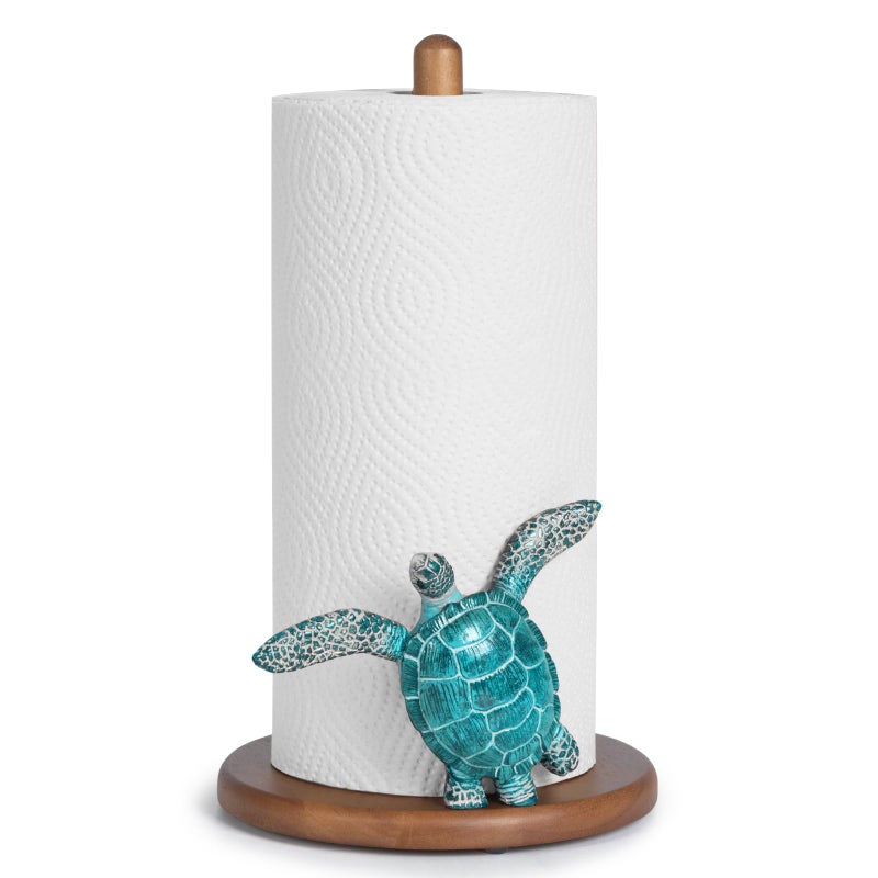 Turtle Paper Towel Holder  Coastal Decor for Home Ocean Decor Beach House Beachy Themed Sea Turtle Gifts for Women Cute Decorative Paper Towel Holder Stand Countertop Kitchen Nautical Teal Wood