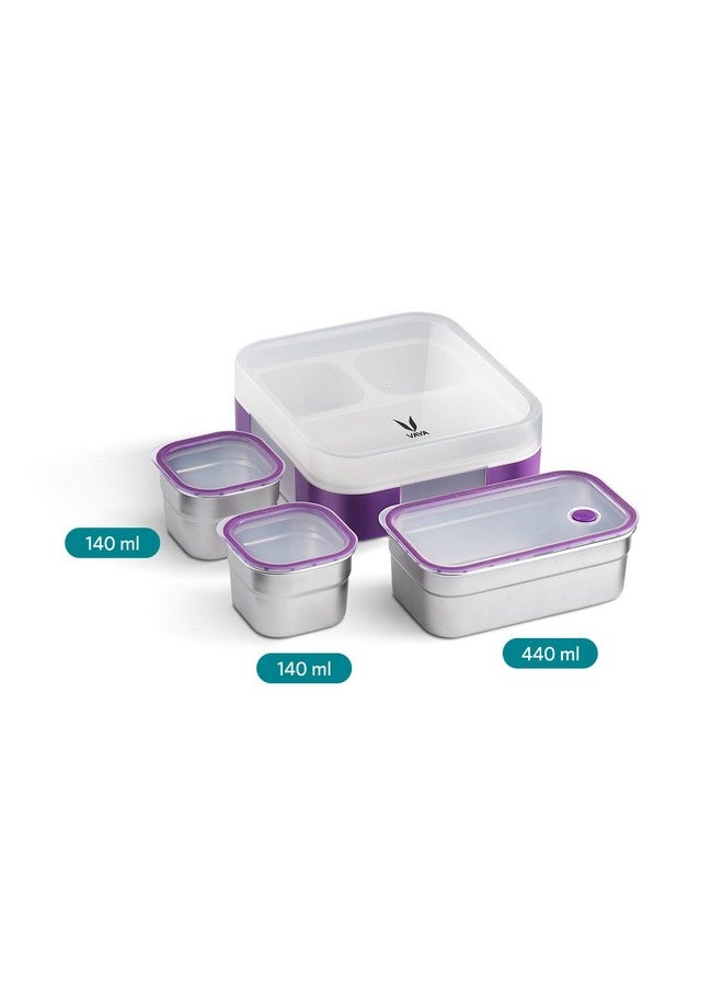 VAYA TYDBYT Lunchbox, Stainless Steel Bento Lunch Box with 3 Leakproof Compartments - Ideal for Kids, Office, and School Use, Color - Purple - Image 2
