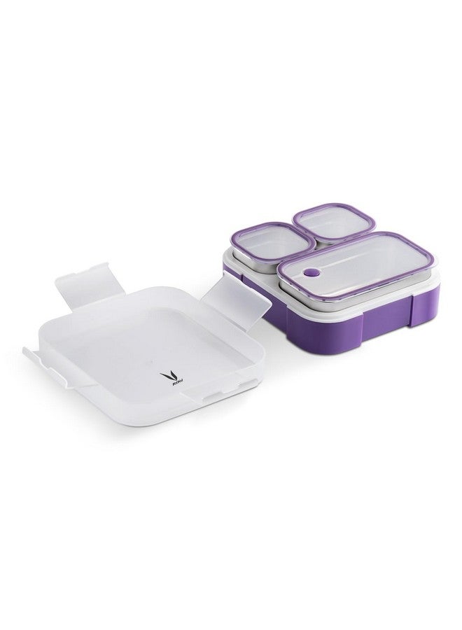 VAYA TYDBYT Lunchbox, Stainless Steel Bento Lunch Box with 3 Leakproof Compartments - Ideal for Kids, Office, and School Use, Color - Purple - Image 1