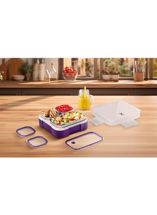 VAYA TYDBYT Lunchbox, Stainless Steel Bento Lunch Box with 3 Leakproof Compartments - Ideal for Kids, Office, and School Use, Color - Purple - Image 5