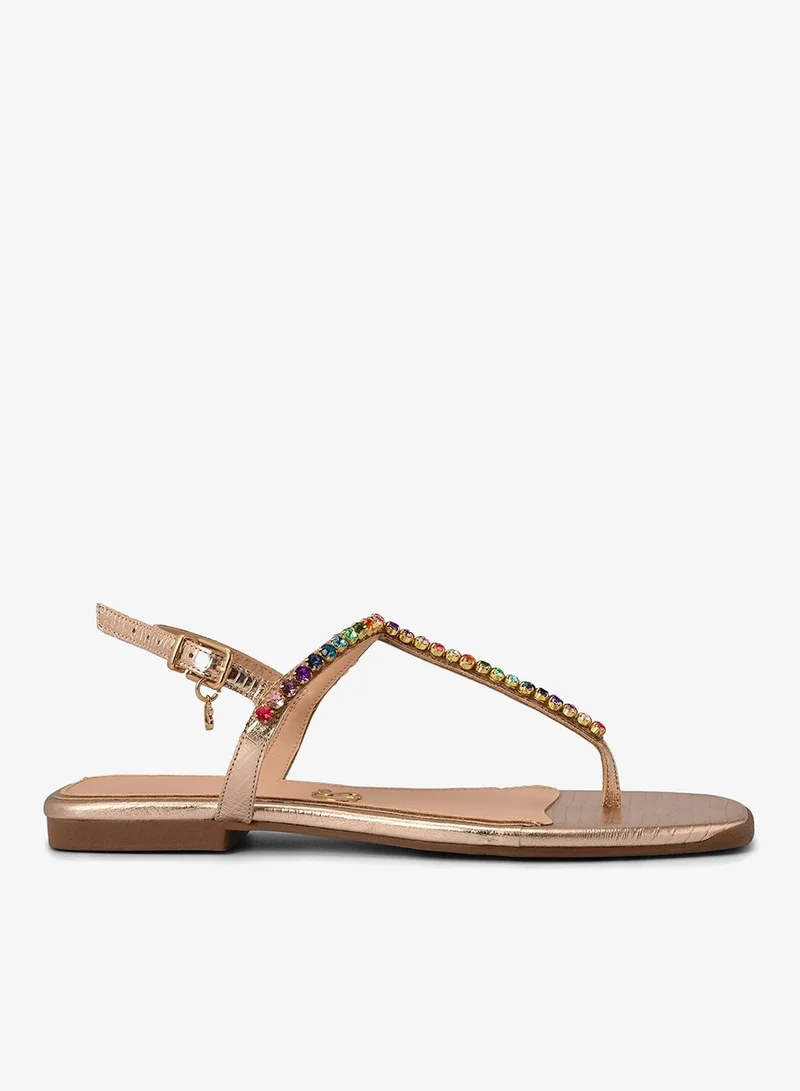 Carmen Steffens Golden Flat Sandal with Crystals