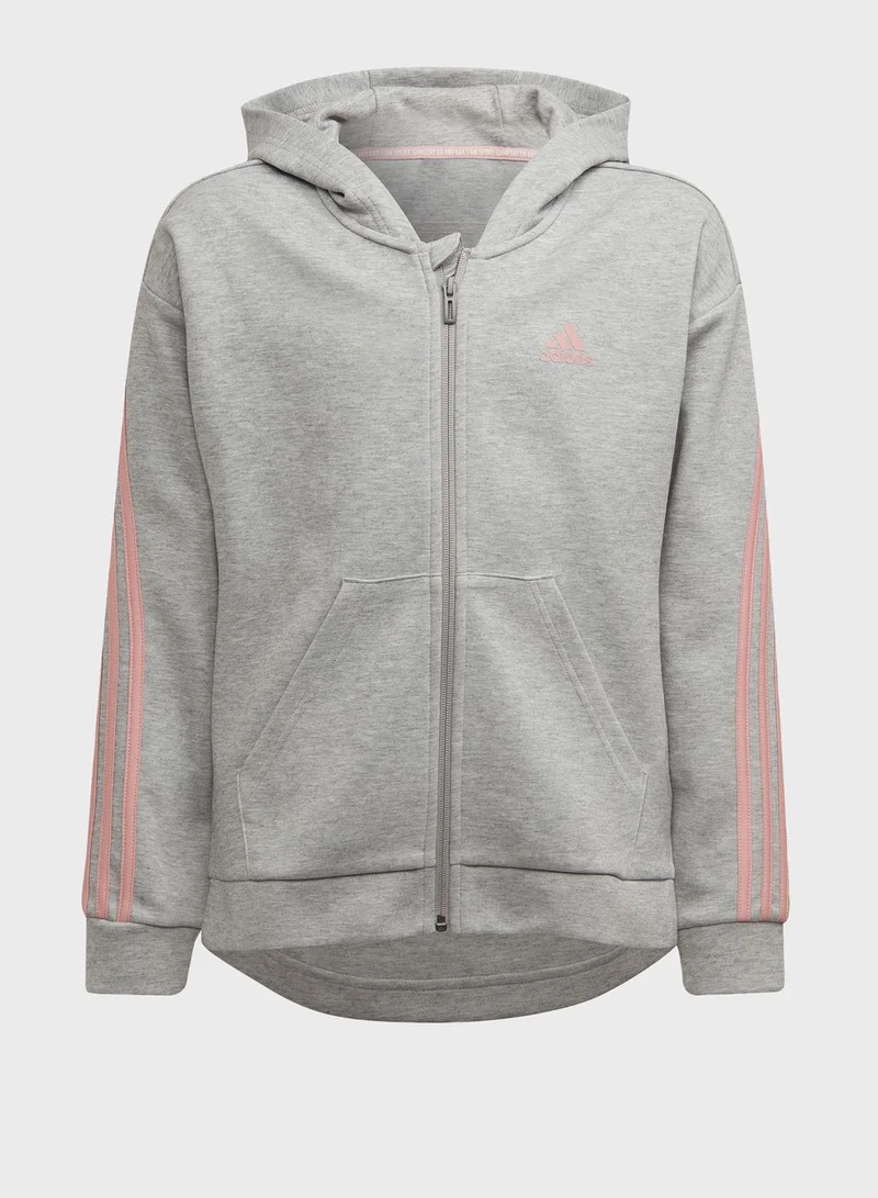 Adidas Youth 3-Stripe Full-Zip Hoodie
