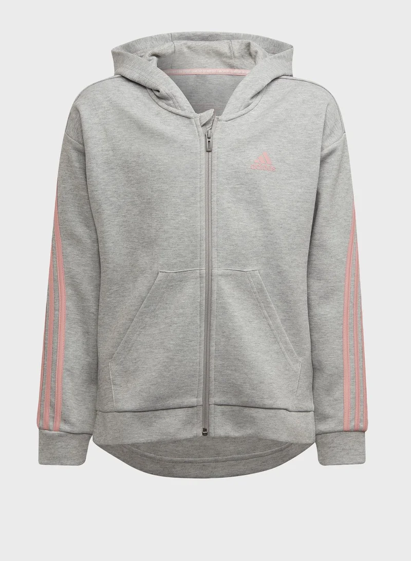 Adidas Youth 3-Stripe Full-Zip Hoodie