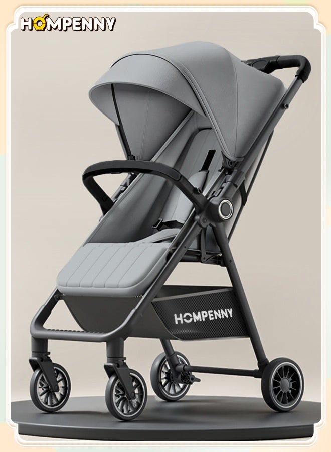 هومبيني عربة أطفال خفيفة الوزن للسفر قابلة للعكس｜تصميم مرتفع｜وزن 4.8 كجم فقط مع طي بنقرة واحدة｜عجلات بزاوية 360° مع امتصاص للصدمات｜إمكانية الإمالة بعدة وضعيات｜مناسبة من 0 إلى 4 سنوات｜عربة فردية رمادية مناسبة لحملها على متن الطائرة - Image 1