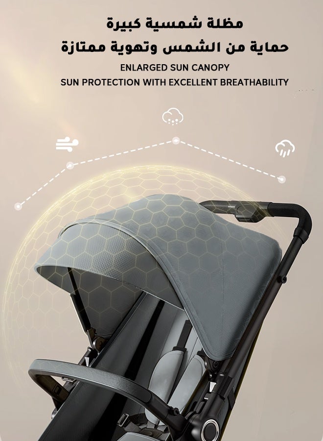 هومبيني عربة أطفال خفيفة الوزن للسفر قابلة للعكس｜تصميم مرتفع｜وزن 4.8 كجم فقط مع طي بنقرة واحدة｜عجلات بزاوية 360° مع امتصاص للصدمات｜إمكانية الإمالة بعدة وضعيات｜مناسبة من 0 إلى 4 سنوات｜عربة فردية رمادية مناسبة لحملها على متن الطائرة - Image 5